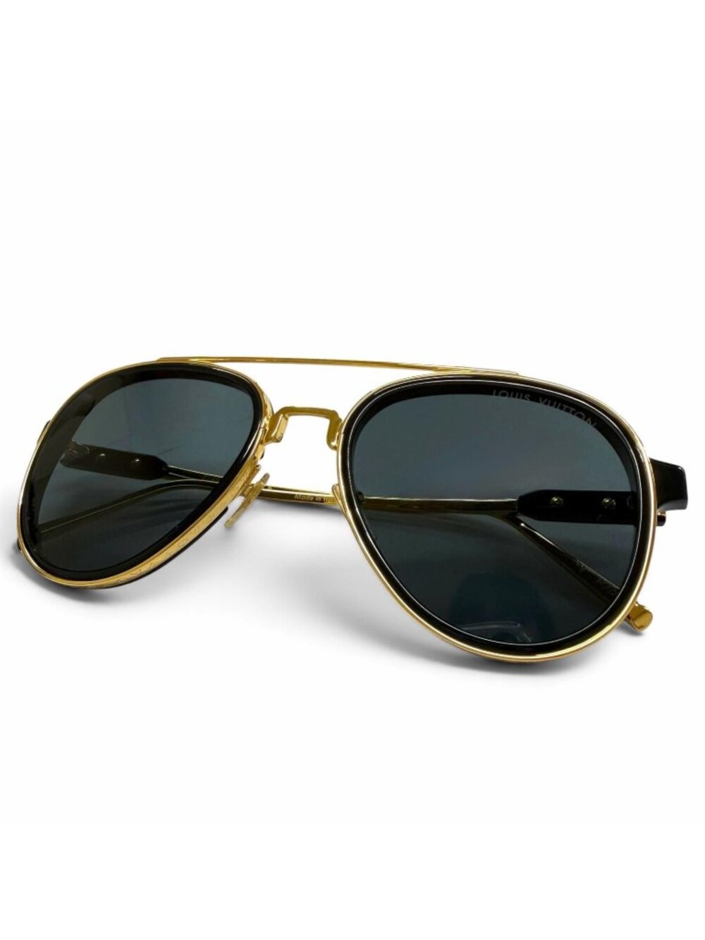 Louis Vuitton LV Play Pilot Two Bridge Sunglasses Gold Black Demo Lens Eyewear